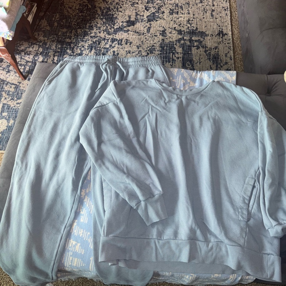 Zenana Outfitters Light Blue Cozy Sweatshirt and Jogger Set